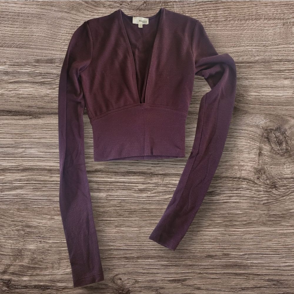 Wilfred Free XXS Purple Long Sleeve V-neck Crop Top